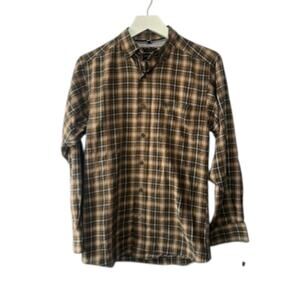 Ariat Pro Series Fitted Brown Plaid Long Sleeve Button Down Shirt Men's XS